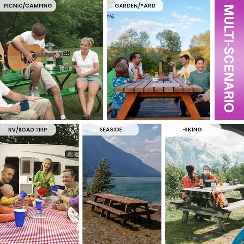 3 Piece 96x30Inch Picnic Table Cover with Bench Covers Fitted Elastic Weather Proof Camping Table Clothes Camp Motorhome Tools Gardening Rv Items Outside Road Trips Must Haves Gift for Adults