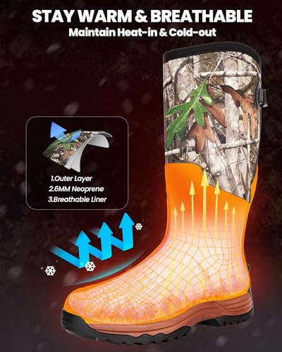 OutdoorMaster Hunting Boots for Men, Waterproof Rubber Neoprene Boots, Anti-slipped Insulated Outdoor Boots3