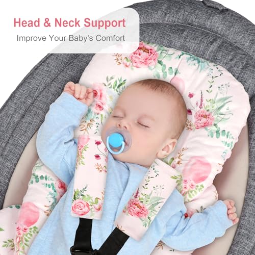 Image of Infant Car Seat Insert, Car Seat Head Support Baby with 2 Covers, Ultra-Soft Newborn carseat Insert, Perfect for Car Seat, Stroller, Swing, Flower