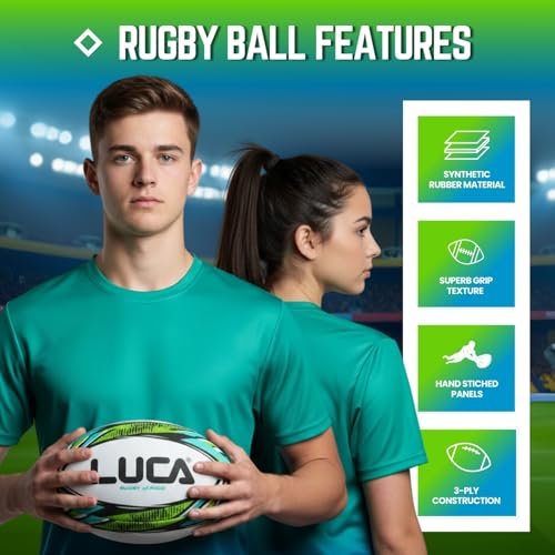 Image of LUCA Rugby Ball Sizes 3, 4 & 5 Hand Stitched Super Grip 3-Ply Construction