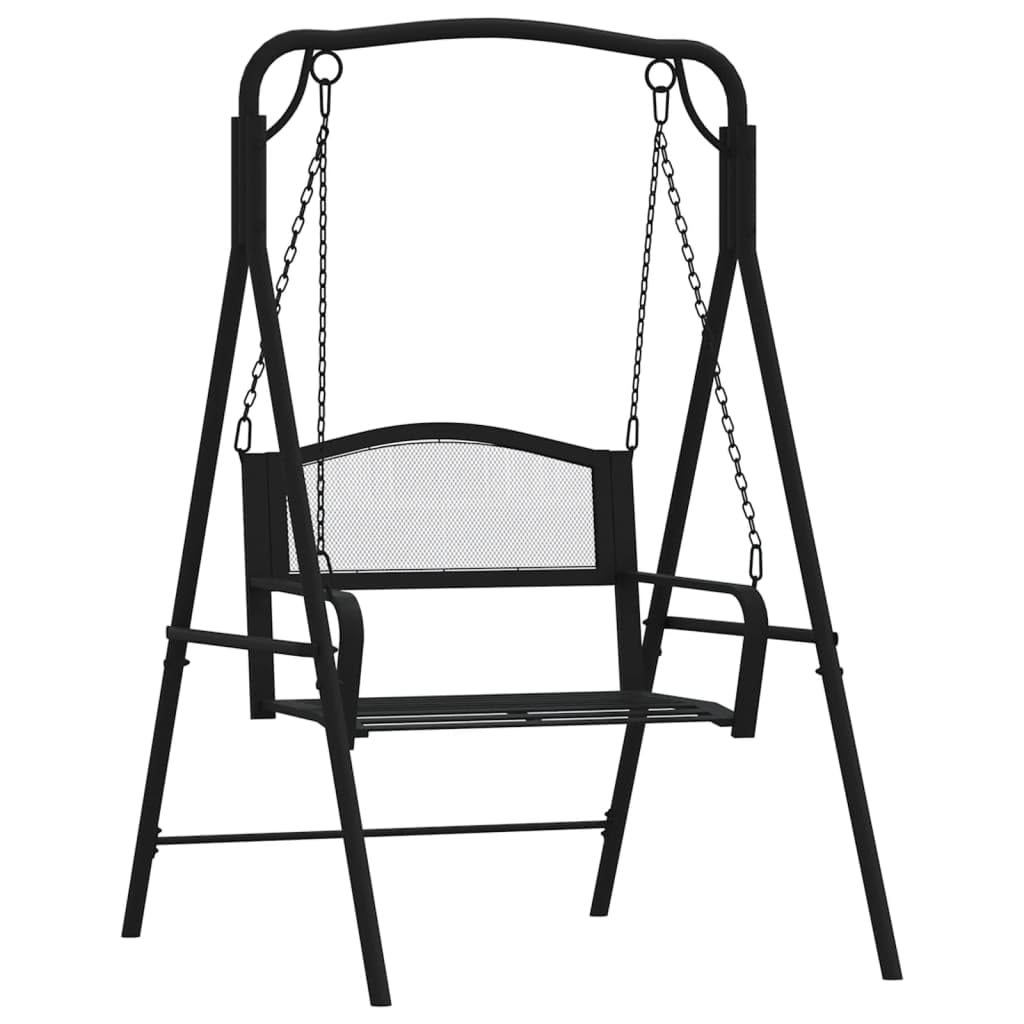 Dondolo Hollywood da 124 cm, in acciaio nero, con catena, classica panca sospesa per giardino e terrazza, panca in metallo, 124 x 117 x 168 cm