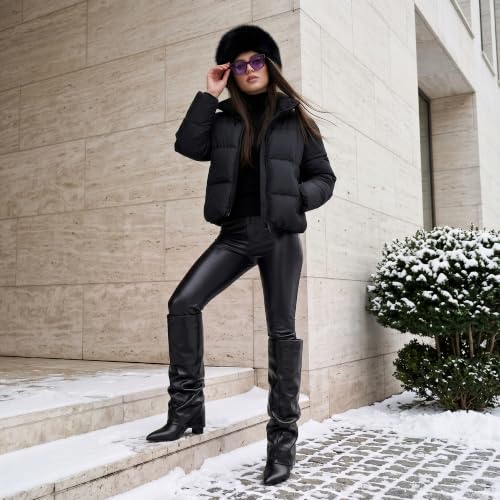 Image of Knee High Boots Women Fold Over Boots Chunky Heel Pointed Toe Tall Boots