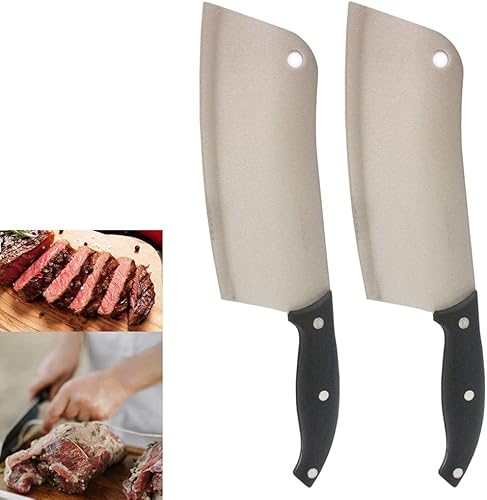 Miniatura 5 de Paquete de 2 cuchillos de carnicero de acero inoxidable de 7 pulgadas para carne, cocina profesional
