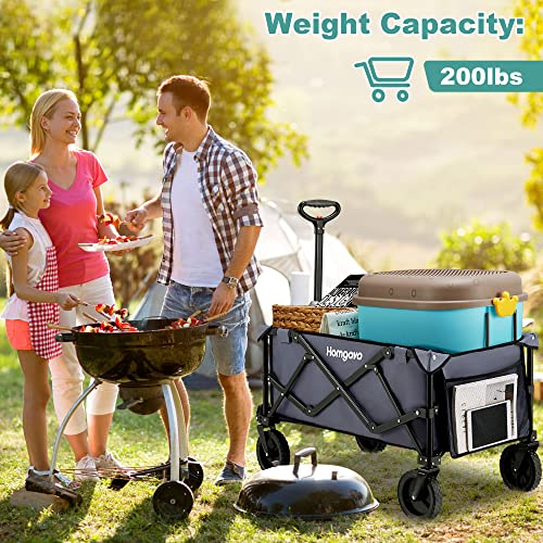 Homgava Collapsible Folding Wagon Cart,Outdoor Beach Wagon,Heavy Duty Garden Cart With All Terrain Wheels,Portable Large Capacity Utility Wagon For Camping Fishing Sports Shopping, Grey #TOP2