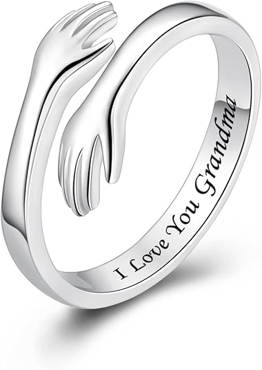 Hug Rings for Women Sterling Silver Adjustable Ring for Women Daughter Hand Ring Jewelry for Birthday Gifts Holiday Gift for Women Teens