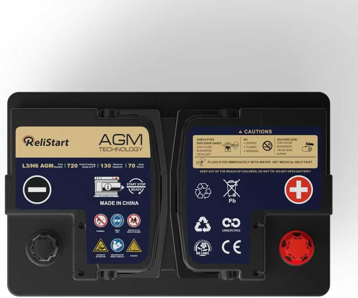 AGM Battery BCI Group 48 Car Battery-12v 70Ah H6 Size 48 Automotive Battery, 12V Battery Start and Stop Rechargeable Auto Starting Power, Deep Cycle,130RC, 720CCA