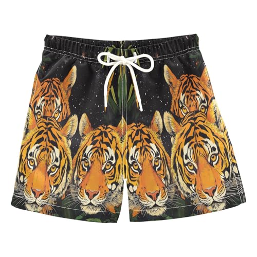 Jucciaco Boys Beach Board Shorts Tiger Cat Animal Quick Dry Swim Trunk Swimwear for Kids Multicolor