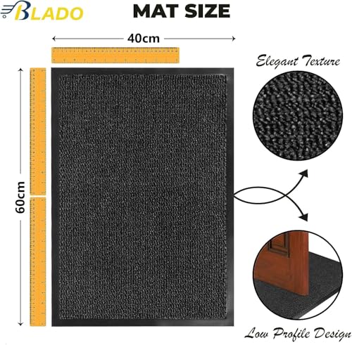 Image of BLADO Washable Door Mats Indoor & Outdoor - Non-Slippery Heavy Duty Doormats Indoor - Stylish & Large Rubber Door Mat - Perfect Dust Grabbing Outdoor & Indoor Door Mat (Anthracite, 40cm x 60cm)