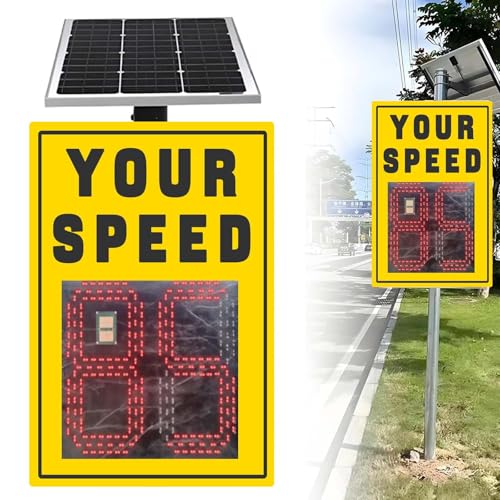 YORCME Neighborhood Traffic Calming Sign,Waterproof Radar Sign and Solar-Powered Speed Feedback with Remote Control,Overspeed Red Alert - for Residential Areas