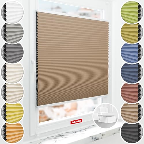 Schuette® Wabenplissee ohne Bohren ● Blackout x Honey ● Maple Wood (Braun) ● 65x130cm (Breite x Höhe) ● Suprafix Klemmhalter X ● 60 Sekunden Montage