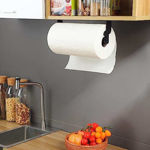 Image of ZUNTO Black Paper Towel Holder Cabinet Door or Under Cabinet - Self Adhesive Big Roll Rack, Wall Mount Paper Towel Bar for Kitchen, Stainless Steel,