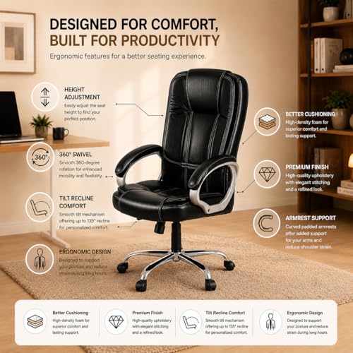 Image of GOYALSON Ergonomic Office Chair | Leatherette Chair with Adjustable Height | 360 Revovling Chair| Comfortable Padded Seating /Suitable for Office /Study High Back Revolving Chair