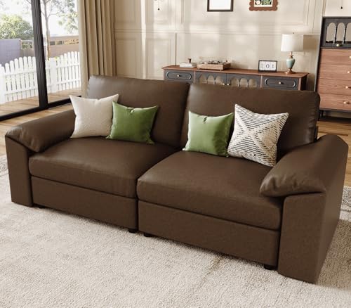 Image of EASE MOOSE Loveseat Sofa for Living Room,Oversized Deep Seat Modular Sectional,Classic Comfy 2 Seater Sofas,Scratch Resistant Faux Leather Couch for Small Spaces, Deep Brown