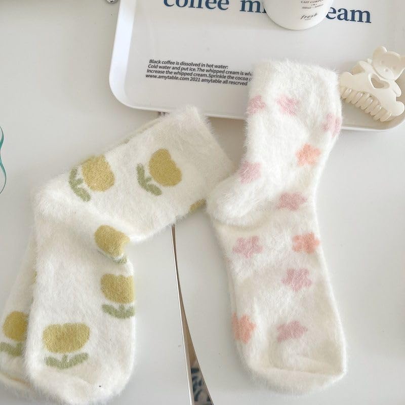 Image of Kelabia Women Fuzzy Socks Warm Fluffy Soft Japanese Thick Slipper Cute Aesthetic Fleece Long Socks