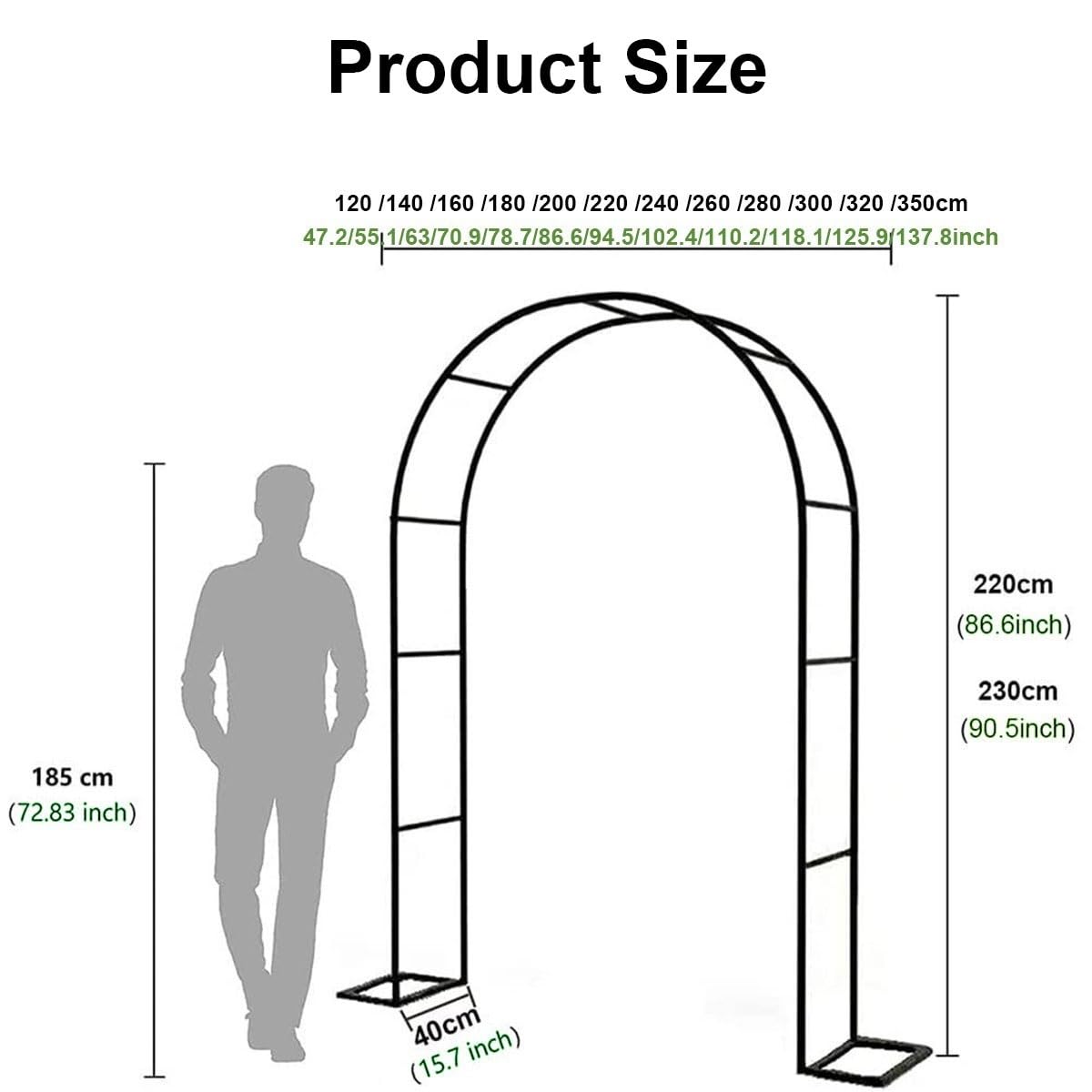 Iron Garden Trellis 320 cm, metalowa podpórka do roślin pnących róż i winorośli, biała i czarna, dekoracja ślubna na zewnątrz, ocynkowana róża
