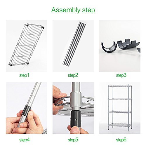 SINGAYE 4 Tier Adjustable Wire Shelving Metal Storage Rack for Laundry Bathroom Kitchen 530Lbs Capacity 13.4