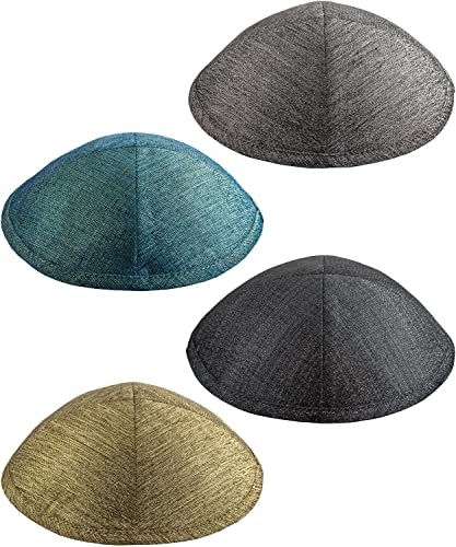 Image of Pack of 4-Pcs - Hq 19CM Linen Kippah for Men & Boys, Yamaka Hat from Israel Kippot Bulk (Mix 4 Color, Linen)