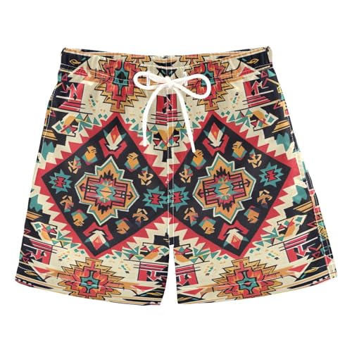 FLildon Indian Ethnic Pattern Little Boys Swim Trunks with Mesh Lining Quick Dry Beach Board Shorts, 3T