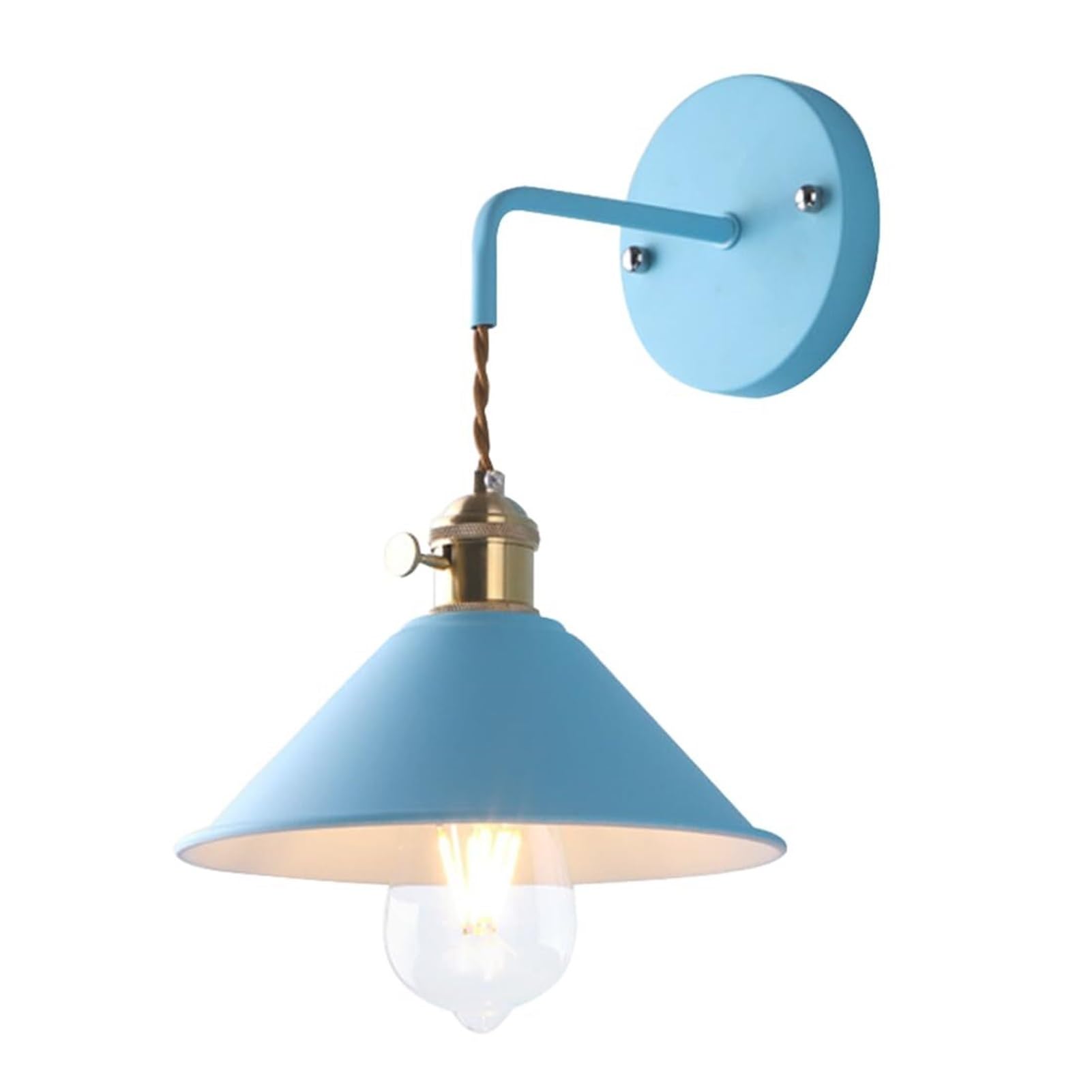 HUAYUSEDF Macaron Wall Lamp E27 Copper Holder with On Off Switch Black Sconce for Bedroom Living Room Farmhouse Restaurant Study(Blue)