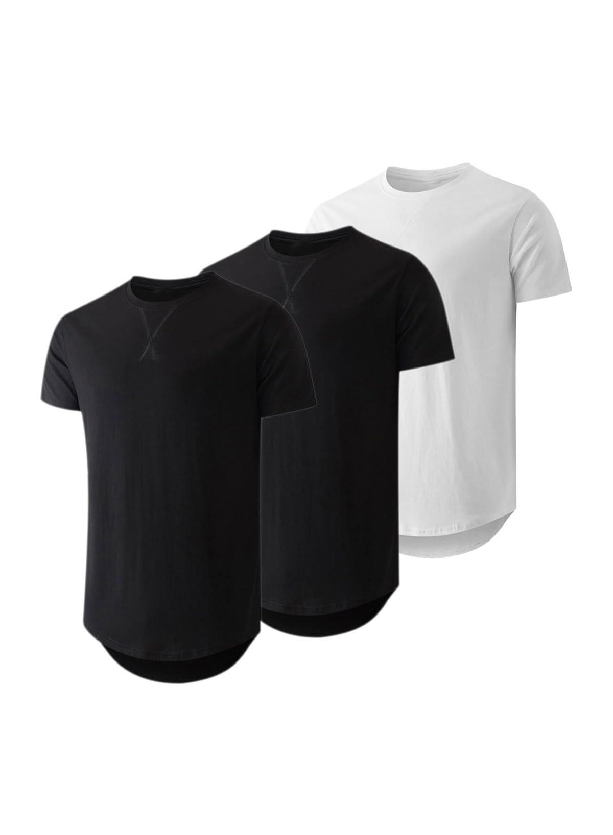 JMIERR Mens 3 Pack Cotton Hipster Hip Hop Longline Crewneck T-Shirt