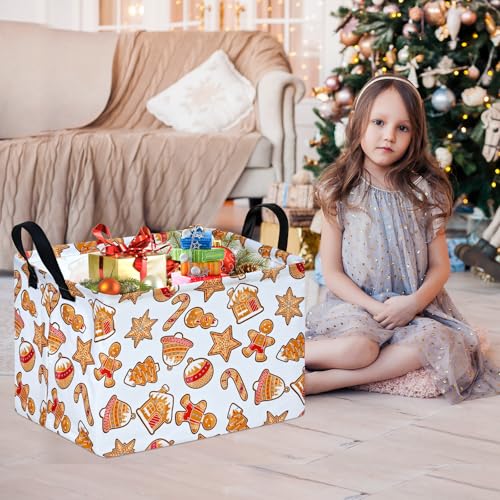 Image of MAIZMZ Christmas Storage Basket,Kids Gifts Empty Baskets Gingerbread Santa Claus Organizer Bins Foldable Nursery Hamper Waterproof Clothes Toy Bin Book Shelf Closet Cube Xmas Party Decor