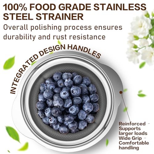 Image of Stainless Steel Colander for Kitchen, 5 Quarts Stainless Steel Strainer, Pasta Strainer for Spaghetti Fruits Vegetables Cooking Food, Large Capacity with Handle Kitchen Food Strainer Basket - 1 Pack