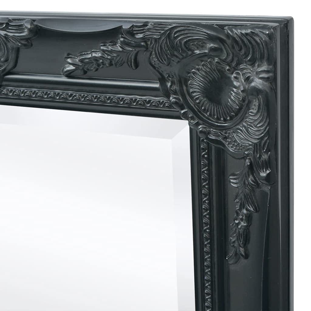 Barocker Wandspiegel schwarz 100 x 50 cm Holz Glas Rahmen Antik Look mit 4 Befestigungshaken für Flur Schlafzimmer Garderobe