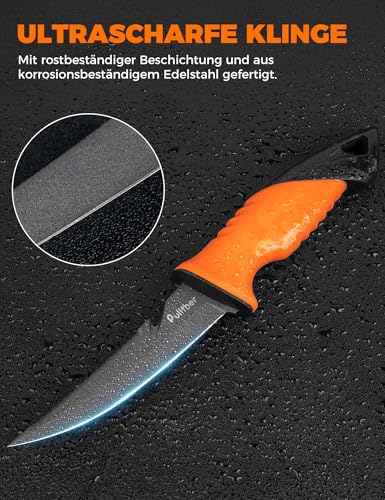pullther Angelmesser Set 2-teilig, 13cm Ködermesser & 18/23cm Filetiermesser mit magnetischen Schutzhüllen, Edelstahl korrosionsbeständig – Angelausrüstung Geschenk