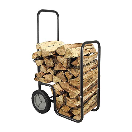 LEADALLWAY Firewood Log Cart Carrier, Wood Rack Storage Mover for Outdoor or Indoor