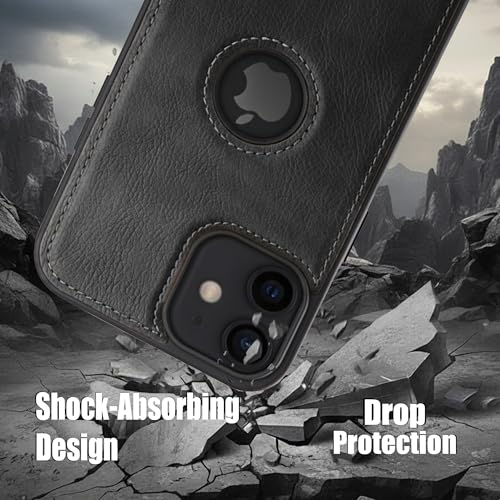 Image of Leather Case for Apple iPhone 12 Mini Premium Protective Stylish Slim Cover with Shockproof Raised Edges Black