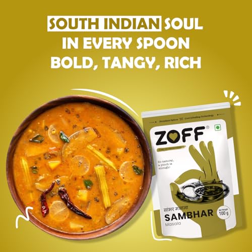 Image of Zoff Sambhar Masala Powder - Authentic Sambar Masala Powder - Premium Zip Lock Pouch - Net Weight - 100g (Pack of 3)