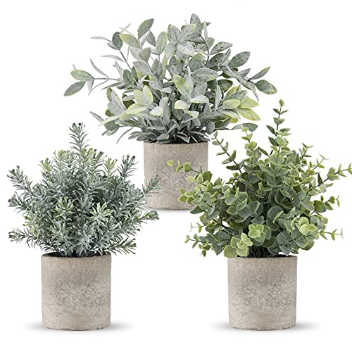 ROMAY 3 Pack Mini Potted Artificial Plants Fake Eucalyptus Greenery