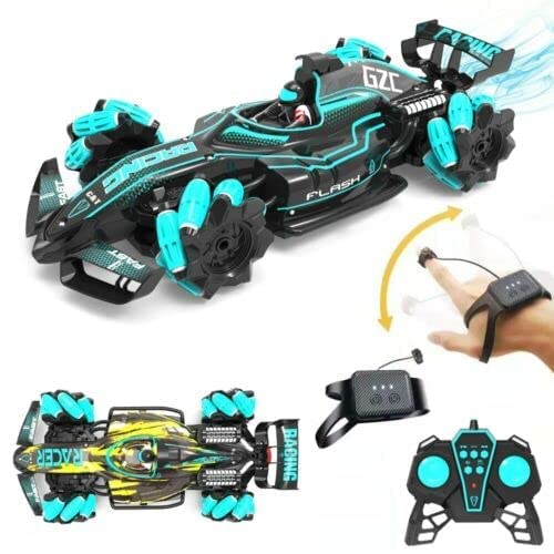 Junona 25 KM/H 2.4Ghz 360 Rotation Fast Stunt RC Smoke Car and Hand Sensor Stunt Toy Car with LED Lights for Kids, 1:14 Fog Stunt Drift Rc Car High Speed Racer Remote Control Vehicles Toys