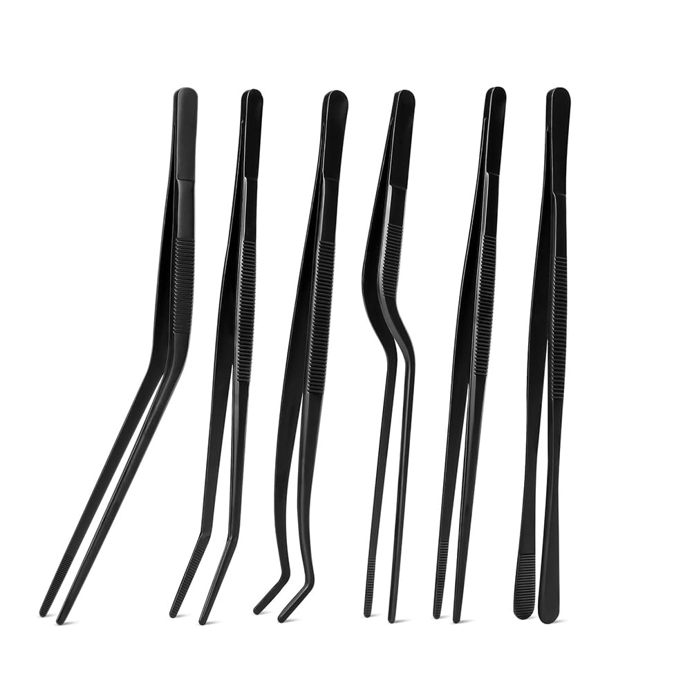 Quzenn Tweezers Set, 6 Pcs Stainless-Steel, 8" Kitchen Cooking Food Chef Culinary Tongs