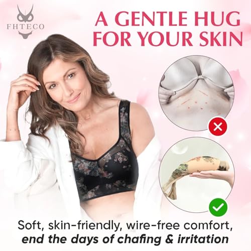 Floral Bras for Older Women Breathable Mesh T-Shirt No Wire Bra for Women Soft Plus Size Comfortable Bra3