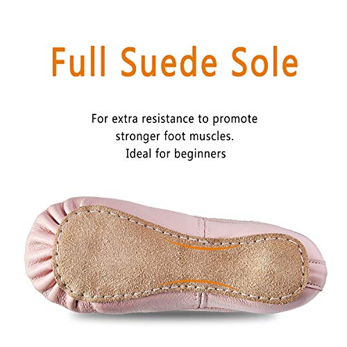 DIPUG Ballet Shoes for Girls Ballet Slippers Genuine Leather Toddler Ballet Shoes Dance Shoes for Girls Pink Kids Ballet Shoes (3 Little Kid, Pink) - Thumbnail 2
