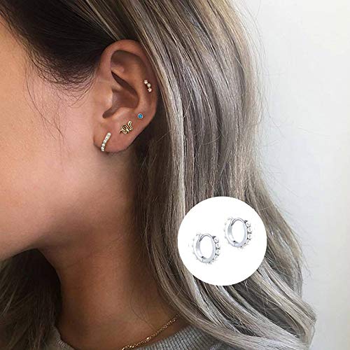 Fashion Pearl Small Huggie Hoop S925 Sterling Silver Cartilage Earrings for Women Mini Dainty Cuff Hoops Hypoallergenic Sensitive Ears Jewelry Gifts for Bff Daughter4