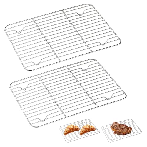 2 Piezas Rejilla Enfriadora Repostería, 29.7×18.5x1,8cm Pastel Estante de Enfriamiento Rectangular, Estante de Enfriamiento de Acero Inoxidable, Rejilla Horno, para Hornearenfriar, Asar, Hornear y Más