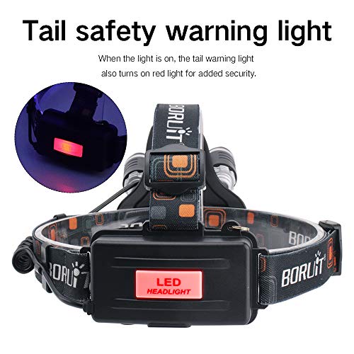 BORUIT LED Headlamp - Ultra Bright 5000 Lumens, 3 Lighting Modes,White & Red LEDs, IPX4 Water Resistant, USB Rechargeable Head Lamp Perfect for Running, Camping, Hiking & More - Thumbnail 5