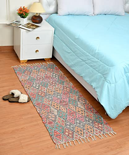 Image of HOMADORN Handmade Sustainable Printed Modern Dhurrie /Rugs /Carpet upcycled from Scrap Fabric for Living Room /Bedside Runner for Enhanced Decor (2x5 feet)