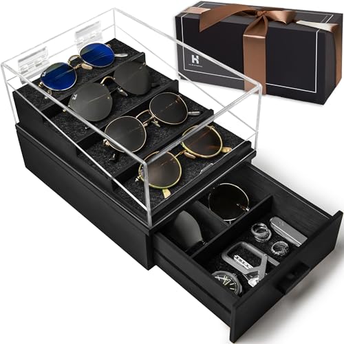 Image of Holme & Hadfield Premium 6-Slot Sunglasses Organizer - Beautiful 360 Views - Handcrafted Wooden Sunglasses Display Case for Multiple Glasses - Luxurious Birthday Gift