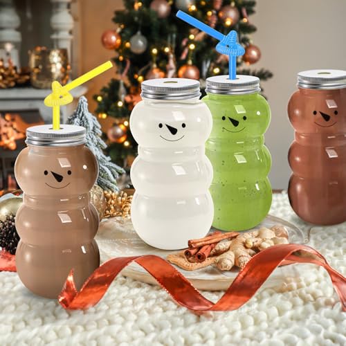 Hacaroa 12 Pack 18 Oz Snowman Plastic Juice Bottles with Lid and Straw, Clear Christmas Candy Jar Empty Reusable Water Bottles for Smoothies, Milk or Other Beverages - Thumbnail 7