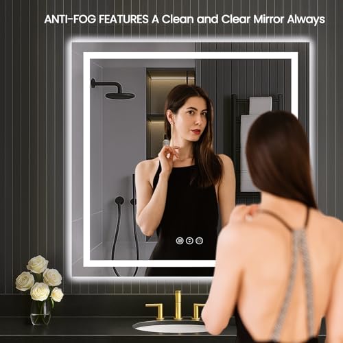 LOAAO 40"X40" LED Mirror for Bathroom, Lighted Bathroom Mirror with Lights, Anti-Fog, Dimmable, Memory Function, Clear Reflection by LOAAO - Image 2