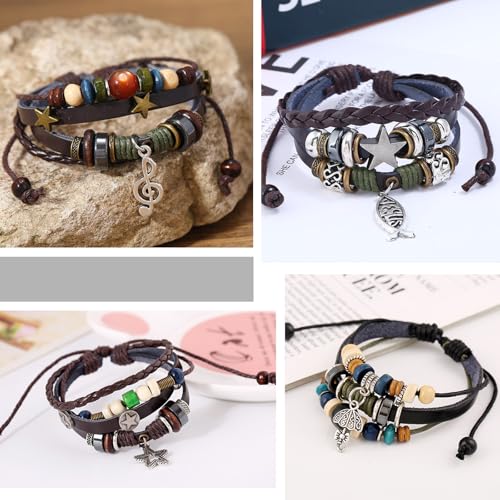4 Pcs Fairy Grunge Bohemian Bracelets,Multilayer Leather Hand Woven Bracelet Jewelry Fairy Grunge Accessories for Women3