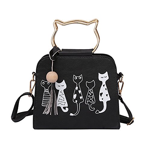 PAOLIAN_Bolsos Bolsos Bandolera de Hombro Crossbody para Mujer Pequeños mano Fiesta Gato Piel Sintético Casual Monedero Para Niña Chicas Jovenes Baratas Escuela Moda Con Borlas (Negro)