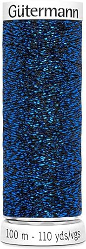 Gütermann Sparkly 9913 Fil à effet métallique (1 x 100 m) en 6 couleurs pour points décoratifs et coutures scintillants (9913 - Bleu)