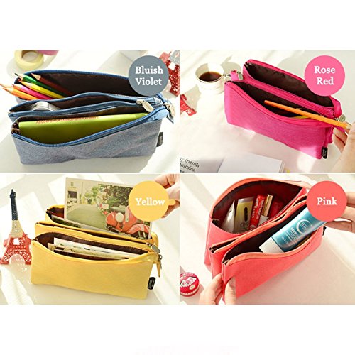 O,Like Super Capacity Pencil Case Three Compartment Pencil Holer Pencil Pouch Pen Bag Cosmetic Bag (Yellow) #TOP3