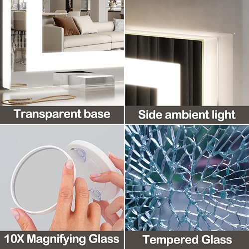 FENNIO Makeup Mirror with Lights 23"x32" ,LED Makeup Mirror ,Large Vanity Mirror with Lights,Touch Sensor with Dimmable 3 Modes, Square White