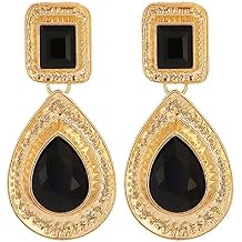 Boho Fashion Women Gold حجر الراين الأسود بيان أقراط هندسية إسقاط أقراط خمر فاتحة بسيطة أقراط سوداء متدلية حفل زفاف حفلة حفلة موسيقية أقراط مثيرة للنساء