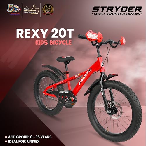 Image of Stryder Rexy 20T Fat Tyre BMX Cycle for Kids (Unisex) | V-Brakes | Nylon Tires | Training Wheels | Sporty Design Cycle for Boys & Girls (Age Range: 8-15 Years) (Red)